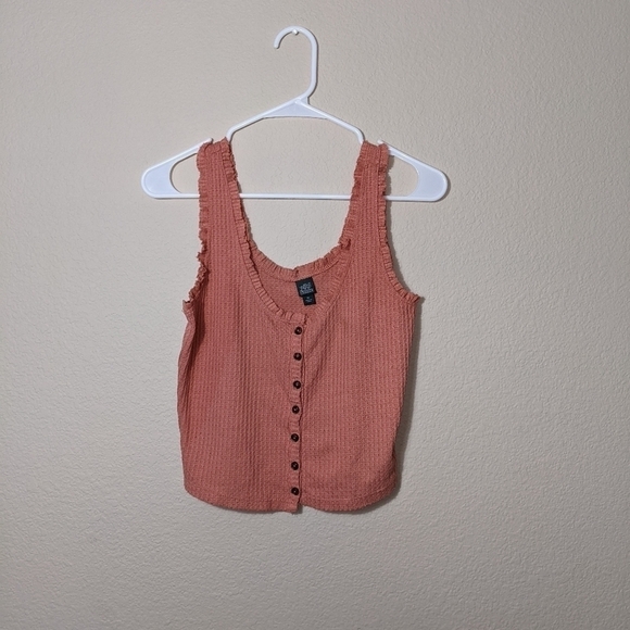 Peach Waffle Button Up Crop Tank Top - Picture 5 of 6